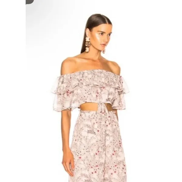 ALEXIS Adona Floral Off Shoulder Crop Top Size‎ Small Misty Rose Msrp $330 - Image 4