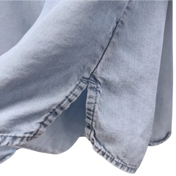 J Jill Womens Chambray Blouse Size Large Bohemian Tencel Denim Bell Angel Sleeve - Image 5