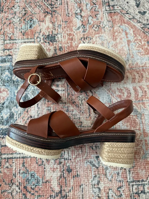 DELTAN Brown Leather Espadrille Platform Sandals Size 9 - Image 2