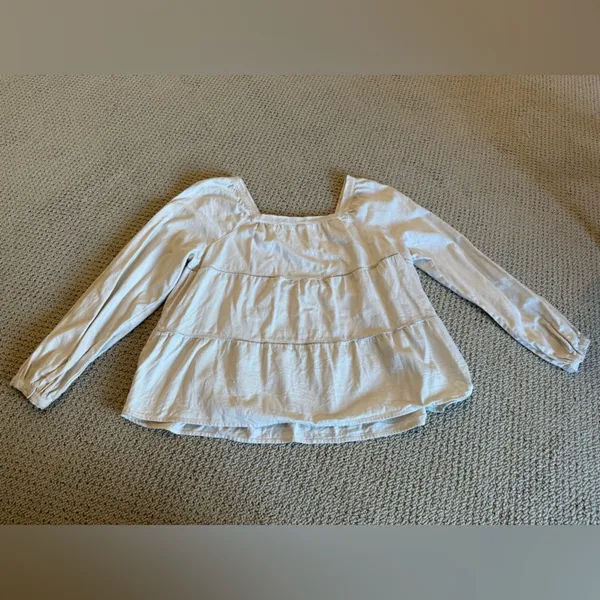 Old Navy Women Square Neck Longsleeve Cream Top Size Large Tiered Cotton Fall - Image 3