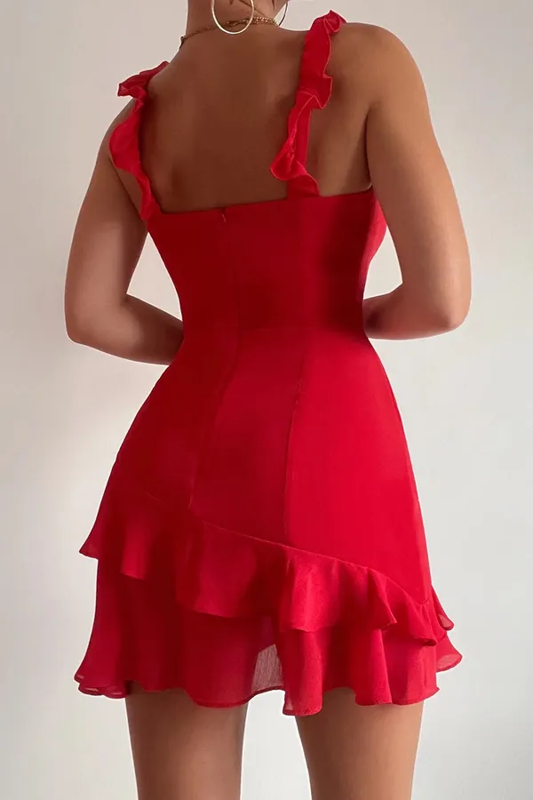 Love, Poppy Red Ruffle Mini Dress - Image 4