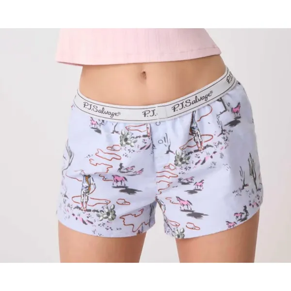 PJ Salvage Western Cowboy Horse Flannel Pajama Boxer Shorts Blue L - Image 3