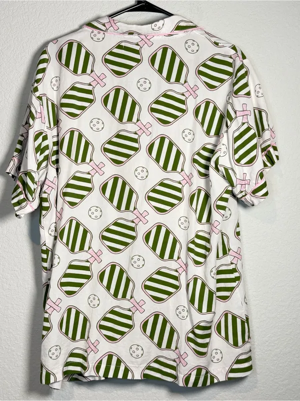 Katie Kime Women’s 2XL Sleepwear Top in Pink and Green Pickleball Print - Image 3
