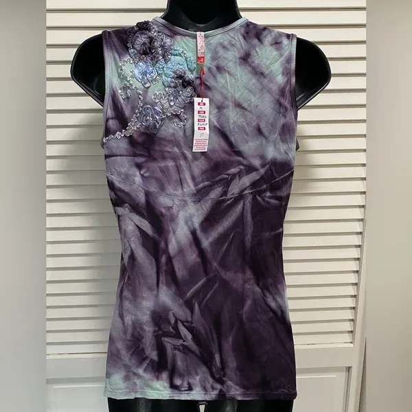 Trixie Tie Dye Purple/Teal Sleeveless Blouse‎ Beads Ribbon Embroidery Size M NWT - Image 7