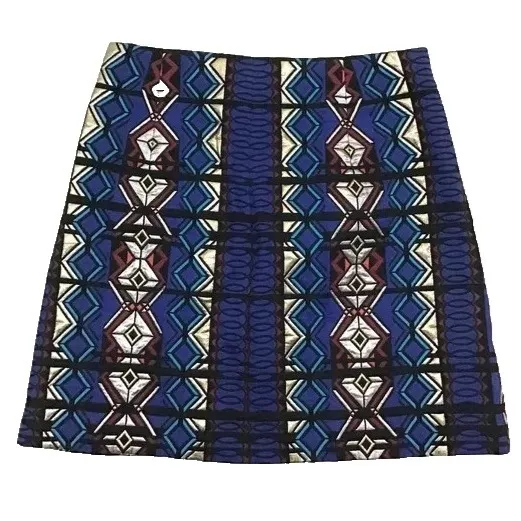 J.Crew Womens Mini Skirt Size 0 Blue Windowpane Geometric Jacquard Zip Aztec - Image 2