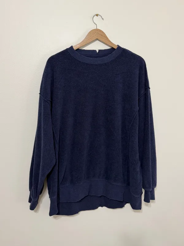Aerie Crewneck Sweatshirt Size Small Oversized Navy Blue Terry Chill - Image 2