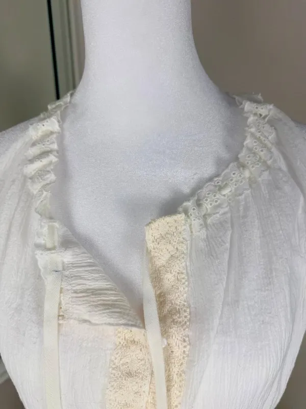 A.Peach White Boho Maxi Dress Womens Large Lace Button Front - Image 5