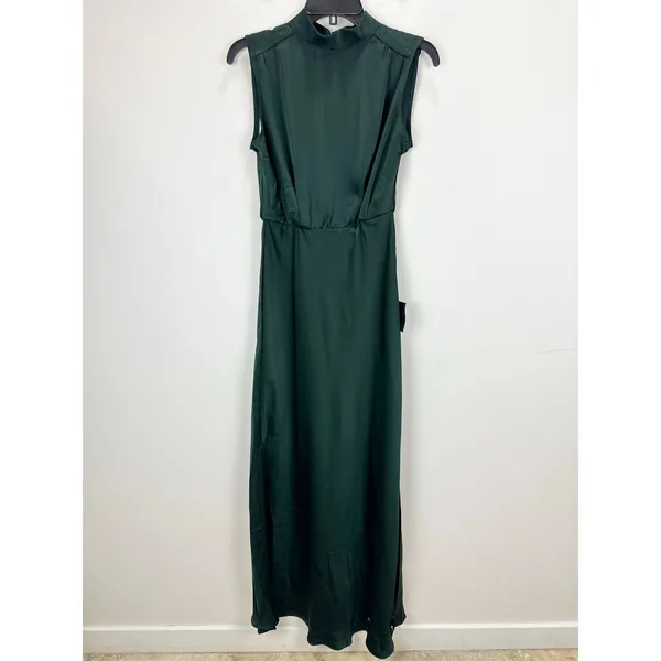 Lulus Classic Elegance Green Satin Sleeveless Mock Neck Maxi Dress Medium NWT - Image 5