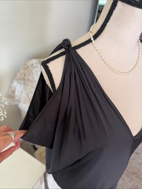 Maria Cornejo Black gothic satin Asymmetrical minimalist midi maxi slip Dress 6 - Image 4