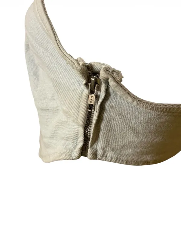 Zara Light Wash Denim Pointed-Hem Crop Cami - Image 4