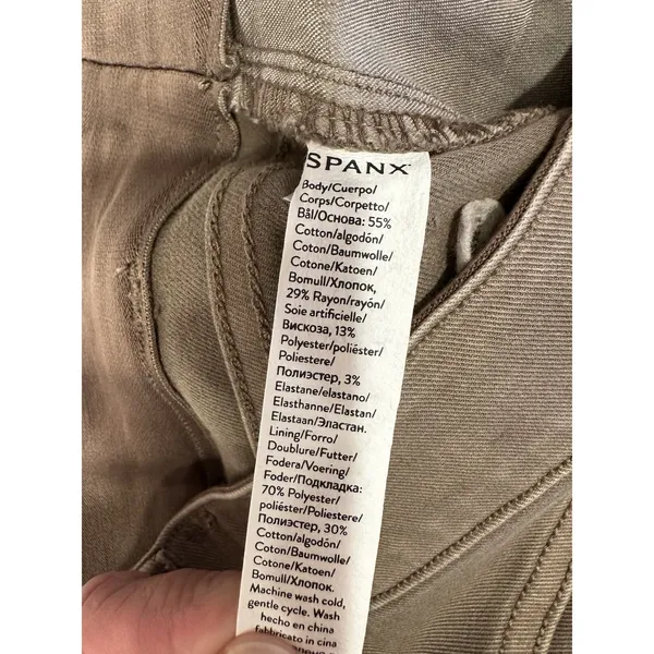 SPANX Twill Cropped Pants Wide Leg Smoke Brown High Rise Medium Pockets Stretch - Image 3