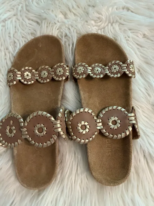 Jack Rogers Tan/Brown Leather Circle-Embellished Slide Sandals size 8.5 - Image 5