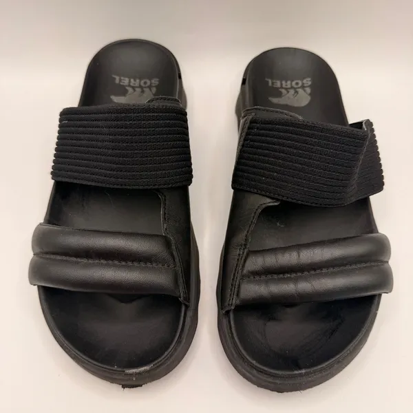 Sorel Kinetic Impact II Slide Black Leather Platform‎ Sandal Womens 7.5 - Image 2