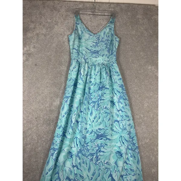 Vineyard Vines Capri Blue Floral Sleeveless‎ V-Neck Maxi Dress 0 - Image 6