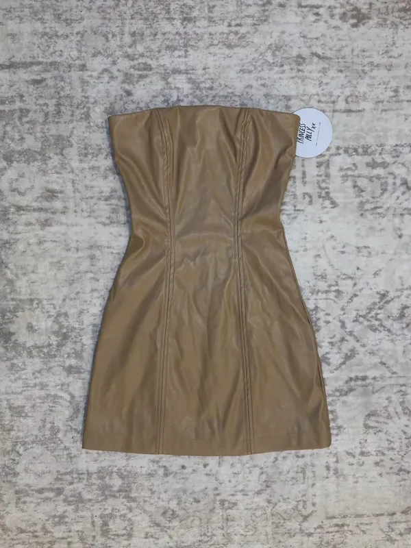 Princess Polly Faux Leather Beige Strapless Mini Dress - Image 4