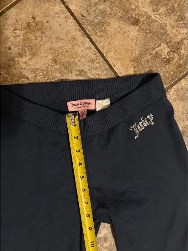 Vintage Y2K Juicy Couture Navy Low Rise Flare Pants Small Rhinestone Logo - Image 2