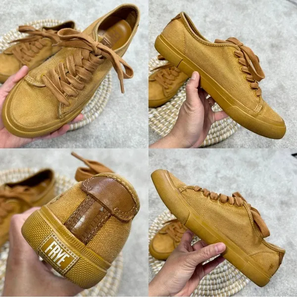 Frye Women’s Ludlow Low Top Yellow Canvas Lace Up Sneaker Shoes Size 8 - Image 12