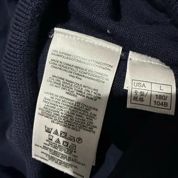 Brooks Brothers Sweater Mens L Dark Blue Long Sleeve Sweater Supima Cotton‎ V Q - Image 4