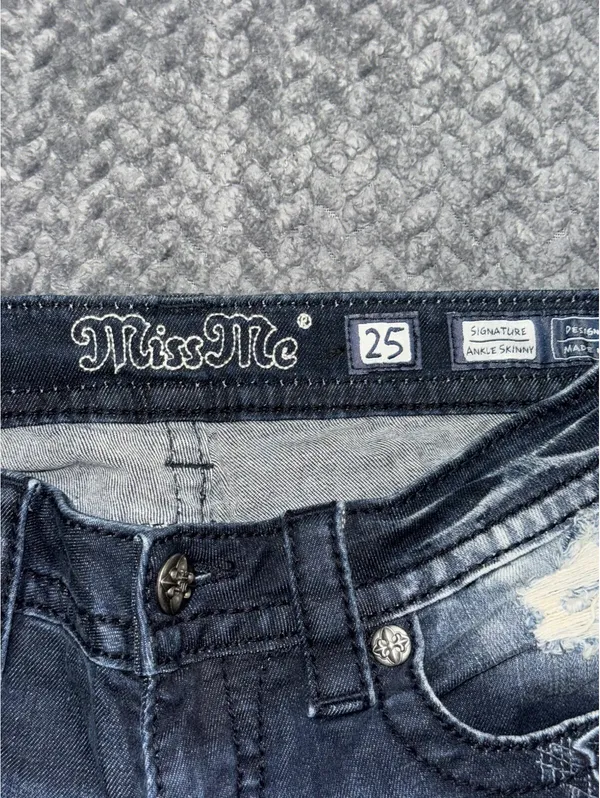 Miss Me Womens Ankle Skinny Medium Wash Embroidered Mid Rise Sz 25 - Image 3