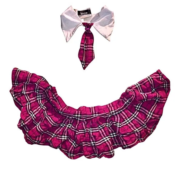 Hustler Hollywood Fuchsia Plaid Skirt and Tie Set - Image 2