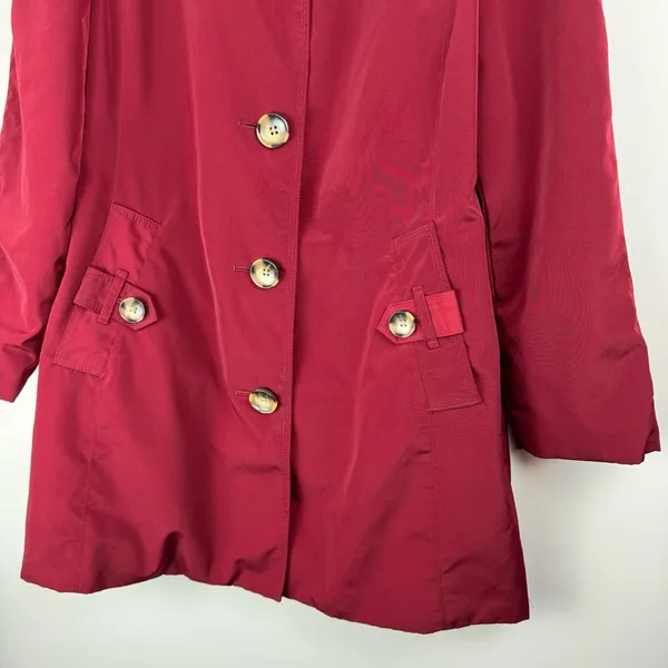 London Fog Red Button Front Trench Coat Jacket Sz Medium Plaid Flannel Lined - Image 5