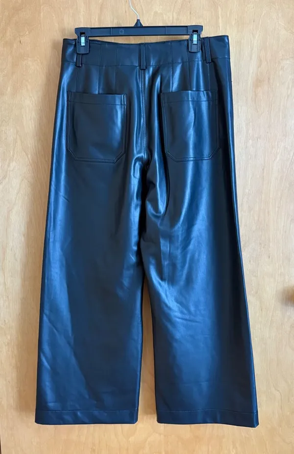 Maeve Anthropologie Colette Faux Leather Pants 30 Black Wide Leg High Rise‎ - Image 2