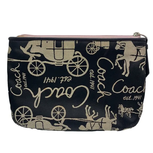 y2k COACH Carriage Black Canvas Pouch Make-up / Cosmetic Case - Image 2