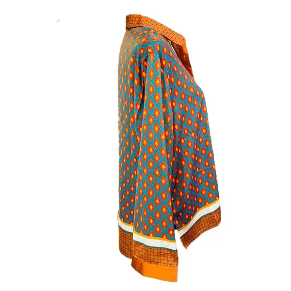 Rose + Olive Women Orange and Blue Button Down Blouse Top Sz-Medium - Image 2