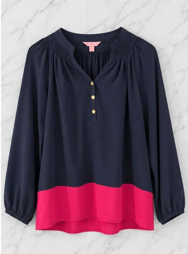 Lilly Pulitzer 100% silk colorblock Elsa blouse size small - Image 8