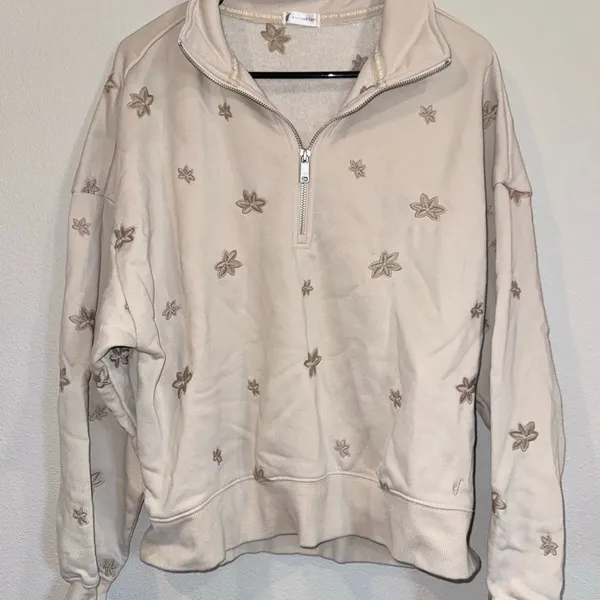 Elevated Faith Floral Half Zip Sweatshirt L Cream Cropped Cozy - Image 8