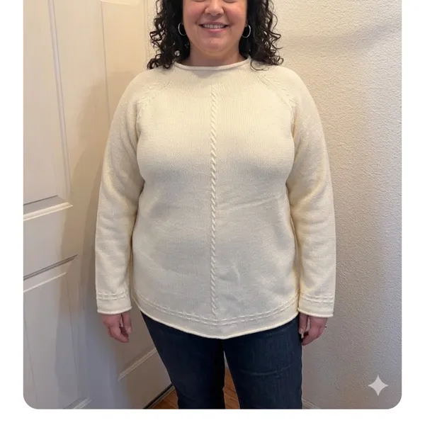 Cream Crewneck Sweater with Center Cable Detail - Image 8