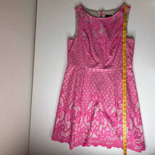 Adrianna Papell Giselle Pink Floral Lace Fit and Flare Dress Sz 12 Wedding Party - Image 10