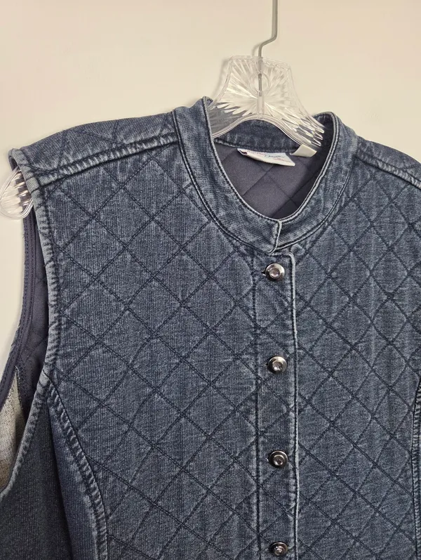 Vintage Quacker Factory Dream Jeannes Quilted Blue Denim Vest 90s Y2K Large - Image 3