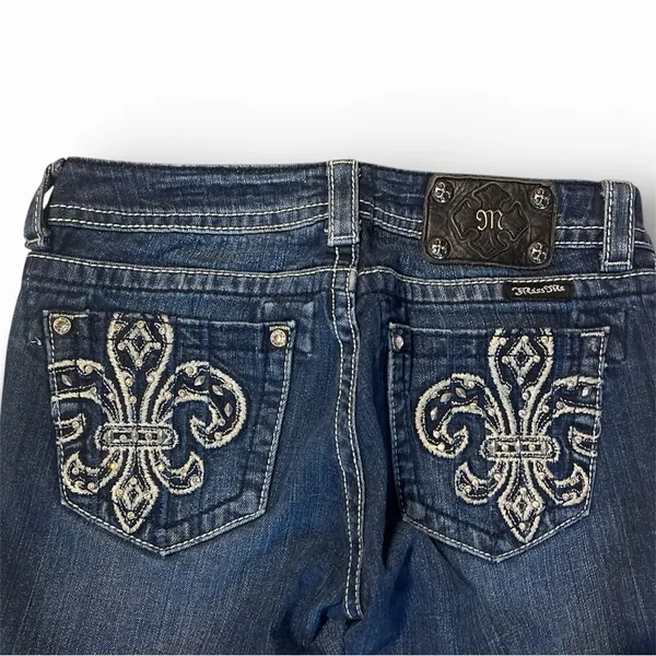 Miss Me Bootcut Jeans | Size 27 | 34” Inseam | Dark Wash | Jeweled Pockets - Image 4