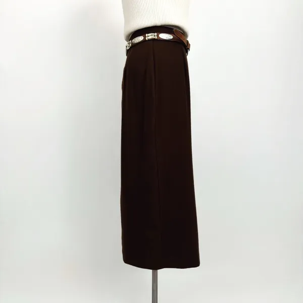 Vintage 80’s Pure Wool Split Hem Midi Skirt in Brown | Size XS/S - Image 5