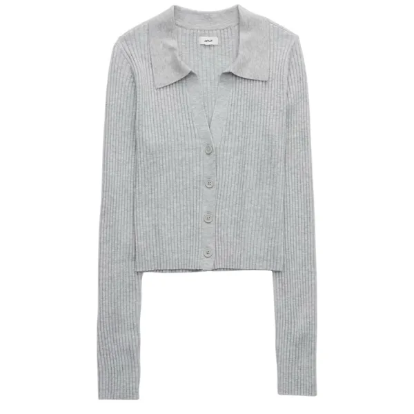 Aerie NWT Women’s Size S Heather Gray Gotta Jet! Ribbed Knit Button Polo Sweater - Image 5