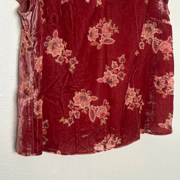 Velvet Burnout Salmon Rose Pink Floral V Neck Blouse Tshirt Top Tee Boho Fairy - Image 10