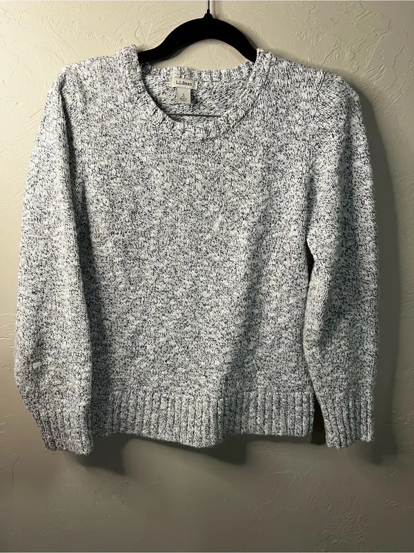 L.L. Bean Ragg Marled Fisherman Sweater Gray White Thick Knit Cabincore Petite - Image 2