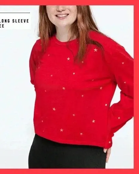 🆕Pink Everyday Long Sleeve Stars Cropped Tee L🆕 - Image 2