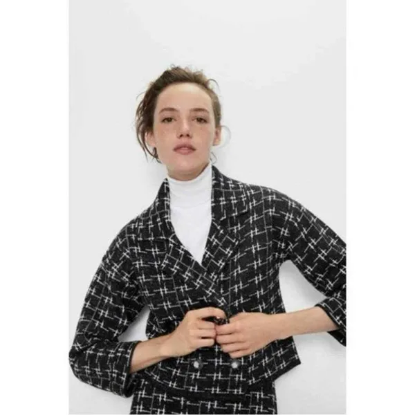 Zara jewel button double breasted metallic thread knit blazer jacket medium - Image 10