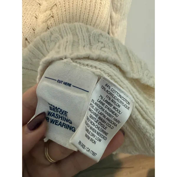Old Navy Women Cream Cable Knit Shawl Collar Sweater Cotton Lambswool Blend S - Image 3