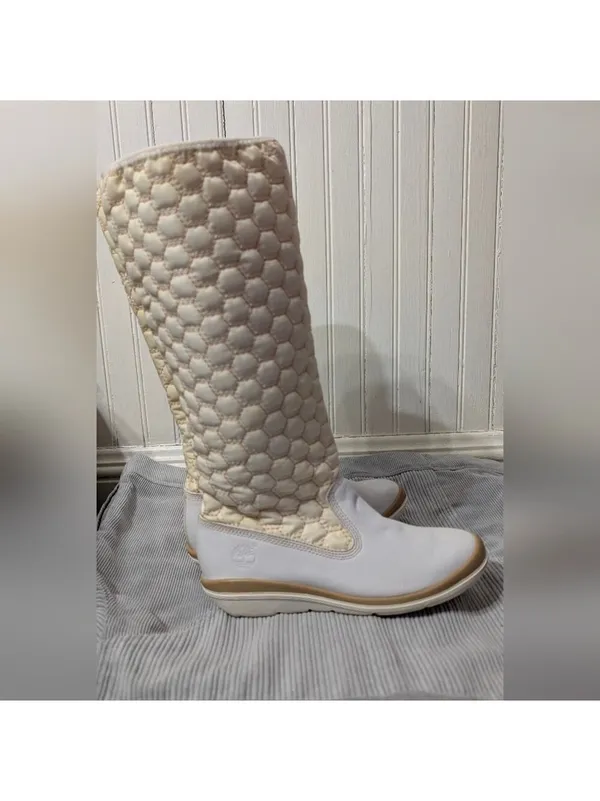 Timberland Kickadillaquilt Size 6 Boots White Leather 14In Vintage - Image 8