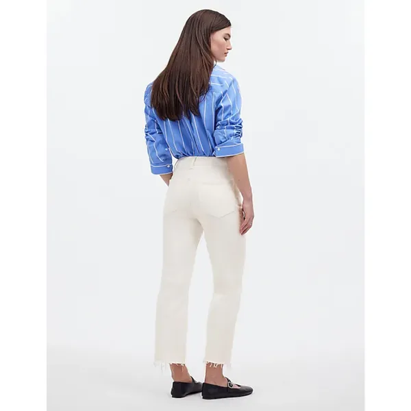 Madewell 90s Straight Crop Jean Tile White High Rise Raw Hem Women US 32 NWT - Image 4