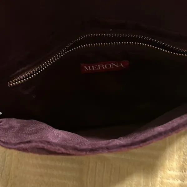 Merona brown faux fur clutch w/a tassel top zip fold over like new - Image 4