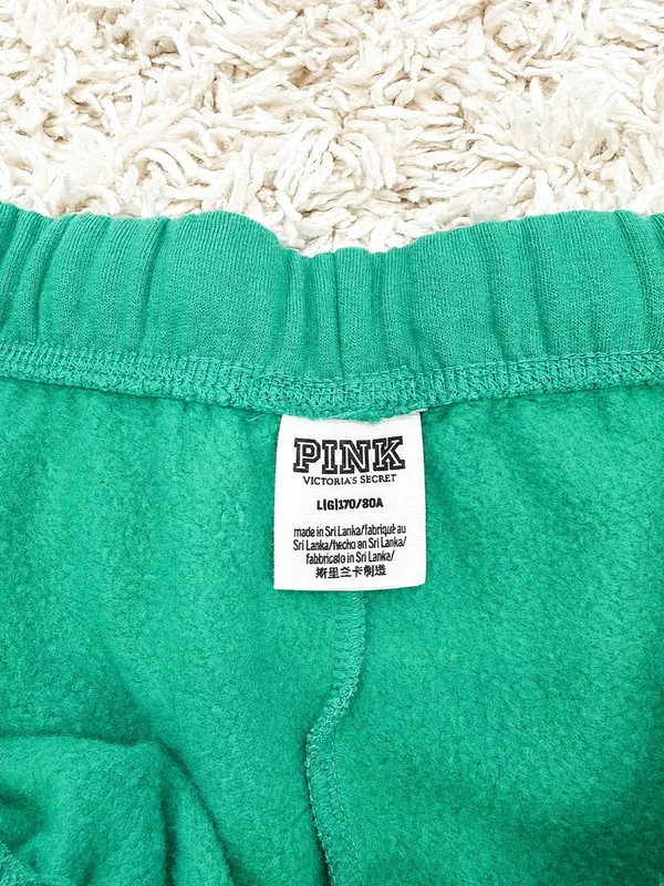 PINK Victoria's Secret Green Lounge Shorts with White Script - Image 6
