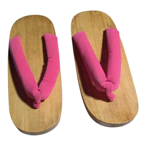 Vtg Y2K Classic Japanese Geta Hot Pink Wooden Heel Thong Sandals Sz 8.5 - Image 2