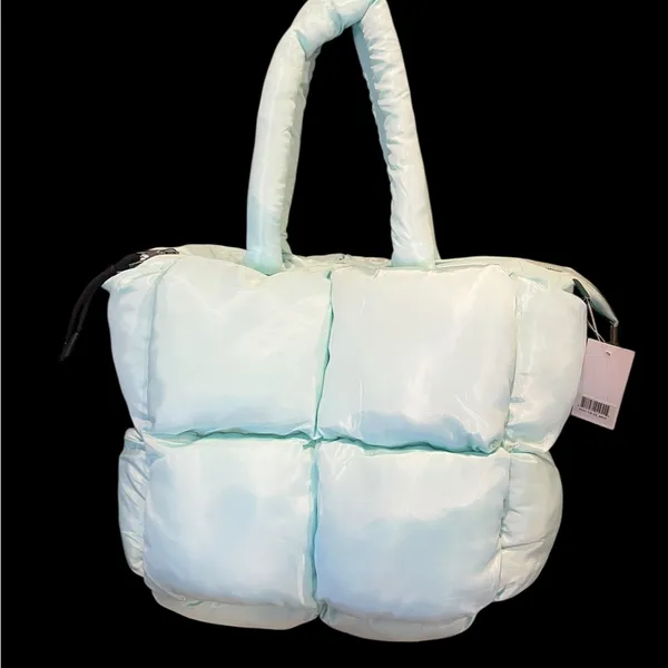 NWT KATYDID Quilted Puffer Shoulder Tote Bag Double Handles Mint - Image 3