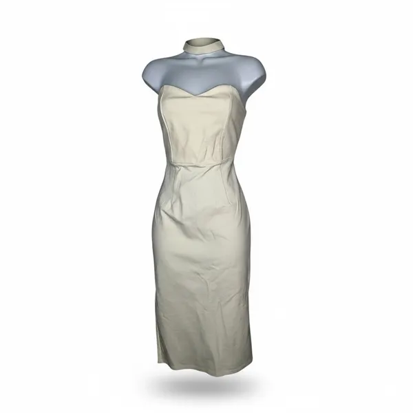 4SI3NNA Midi Dress‎ Womens S Cream Choker Neck Strapless Sweetheart Bodycon Slit - Image 2