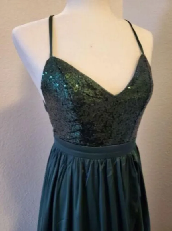 Evening Dress Formal Party Prom Gown Green Sequins Size XS - Image 4