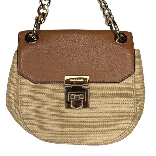 Michael Kors Crossbody Neutral Woven Leather‎ Small Shoulder Bag Chain Strap - Image 2